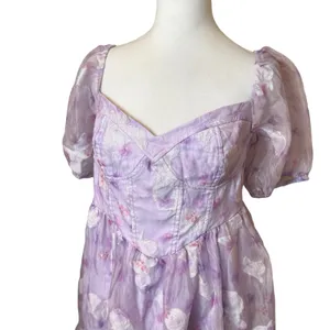 NWT Lulus Darling Behavior Lavender Floral Burnout Puff Sleeve Mini Dress XL‎ thumbnail 6