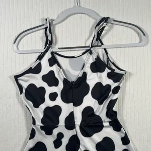 Women’s XS Black White Cow Print Mini Dress Spaghetti Strap Skater Casual thumbnail 11