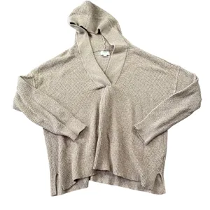 Aerie Women's XS Tan Waffle Knit Hoodie Sweater V-Neck Pullover Oversized Casual thumbnail 1
