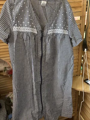 croft & barrow Navy and White Gingham Embroidered Front Robe Medium thumbnail 1