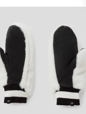 Nike Women's Warm Faux Fur Mittens Size M/L White/ Black Winter Soft Gloves NWT thumbnail 2