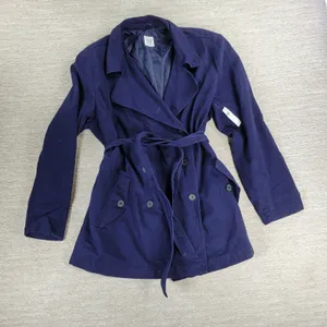 Gap Belted Trench Jacket Womens XXL Navy Blue Cotton Lined Double Breasted thumbnail 14