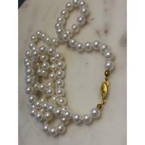 Vintage‎ White Faux Pearl Knotted Strand Necklace Gold Tone Filigree Clasp 24 In thumbnail 5