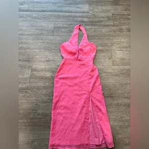 Lulu's Pink Halter Midi Dress thumbnail 3