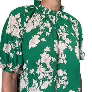 Sienna Sky Floral Blouse Womens Large Green Smocked High‎ Neck Puff Sleeve Top thumbnail 12