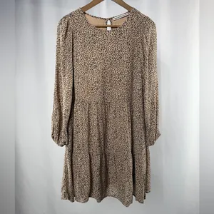 Abercrombie & Fitch Tan Long Sleeve Mini Dress in Leopard Tan‎ Black Medium thumbnail 2