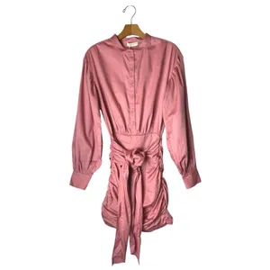 Ramy Brook Dress Women 2 Pink Flirt‎ Lorde Ruched Tie Waist Long Sleeve Mini NWT thumbnail 2
