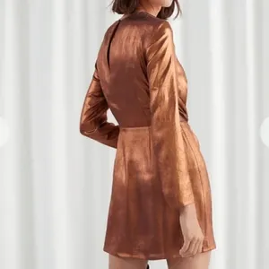 & Other Stories Metallic Shiny Satin Bronze Gold‎ Mini Dress Size 2 NWT thumbnail 9
