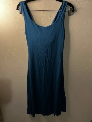 Blue Canoe Organics Teal Draped Cowl Neck Comfy Travel Vacation Minimalist Dress thumbnail 7