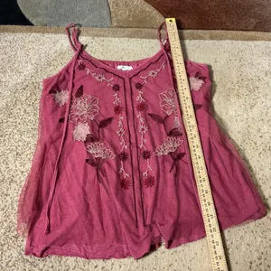 Maurices Boho Floral Embroidered Mesh Cottagecore Cami Tank Women XL Pink thumbnail 2