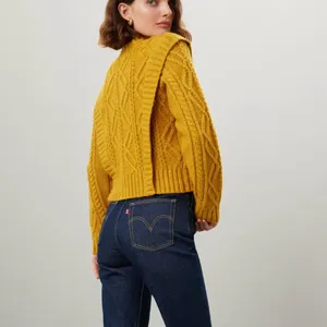 Central Park West Mustard Cable Knit Cardigan Sweater SMALL Cottage Prairie $181 thumbnail 2
