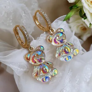 Cute‎ Gold plated clear bear design dangle earrings faux fashion jewelry thumbnail 9