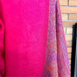 Cashmere Boho Pink Paisley Printed Scarf Wrap Shawl Fringe 70x23” READ thumbnail 7