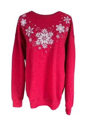Jerzees Nublend red long sleeve crewneck snowflake print pullover sweatshirt L thumbnail 1