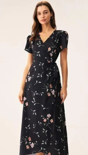 RIHOAS Black Floral Wrap Maxi Dress thumbnail 1