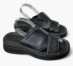 Vintage Y2K Skechers Black Leather Chunky Platform Slide Sandals Size 6 Grunge thumbnail 1