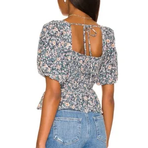 NWOT ASTR the Label Clairemont Top in Blue Peach Multi Floral thumbnail 2