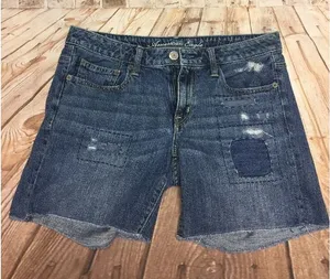 AMERICAN‎ EAGLE 6 Jean Shorts Cut Off Patches Denim Med Wash Distressed thumbnail 1