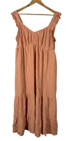 Torrid Tiered Smocked Back Ruffle Strap Midi Dress Peach Boho Size 1 thumbnail 1