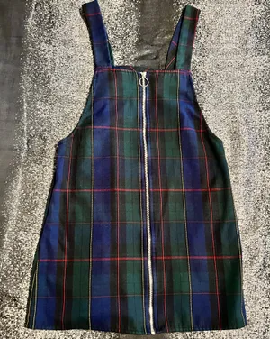 Womens small Forever 21 Plaid zip front pinafore/overall dress-navy/green/red thumbnail 2