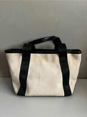 Michael Kors Small Off White Canvas Los Angeles Heart Tote Bag Black Trim Rare thumbnail 3