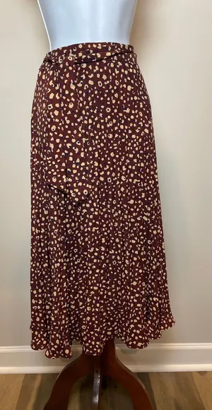 Skies Are Blue Pleated Midi Skirt Size M Deep Terra Cotta Tie Waist Elastic Back thumbnail 1