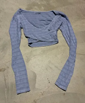 American Eagle Light Blue Ribbed Wrap Crop Top XS thumbnail 1