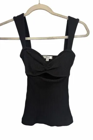 Agolde Women Sz XS Black Isla Cut Out Ribbed Sweetheart Neck Tank Organic Cotton thumbnail 1