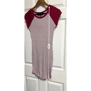 Polly‎ & Esther Womens Medium Burgundy Striped Raglan Baseball T-Shirt Dress thumbnail 5