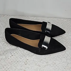 Asos Leonie suede point toe slip on black loafer ballet flats with silver 6 thumbnail 2