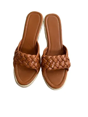 TAN Braided Leatherette Espadrilles Wedges Size 10 thumbnail 3