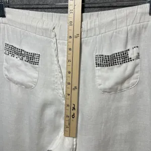 Style & Co White 100% Linen‎ Wide Leg Rhinestone Pants Size S Flawed thumbnail 5