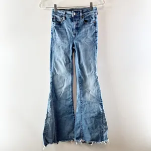 American Eagle Mid Rise Festival Flare Raw Hem Jeans Blue 0 thumbnail 2