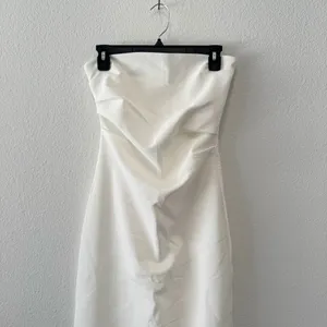 ZARA Woman Oyster White Strapless Midi Dress Sleek Minimalist Chic Size Small thumbnail 3
