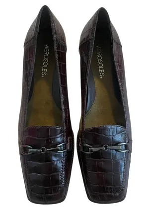 Aerosoles Playfill Brown Croc Embossed Slip-on Square Toe Leather Loafers 8.5 thumbnail 1