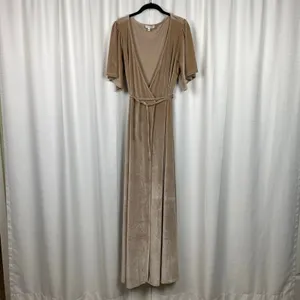 Baltic Born Beige Velvet Meghan Short Flutter Sleeve Wrap Maxi Dress Sz.XL thumbnail 7