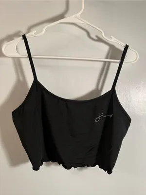 Women’s Size Large Cropped Tank Top Black White‎ Hunny Lettuce Hem Square Neck thumbnail 3