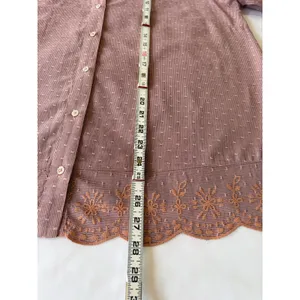 LOGO By Lori Goldstein Embroidered Scallop Hem Blouse Tunic Mauve Cotton‎ Sz Large thumbnail 5