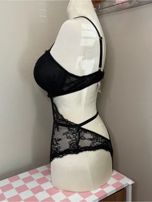 Victoria's Secret black lace push up one piece lingerie outfit sexy medium thumbnail 3