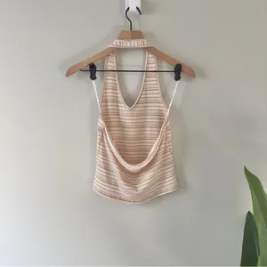 American Eagle Outfitters Striped Halter Tank Top Cropped Sleeveless Y2K Crop L thumbnail 2
