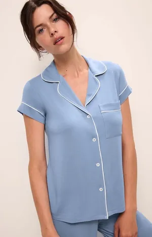 Eberjey gisele tencel modal pajamas shirt top short sleeve wedgewood relaxed thumbnail 1