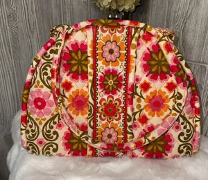 Vera Bradley Floral Quilted Handbag-Pink, Olive & Orange thumbnail 1