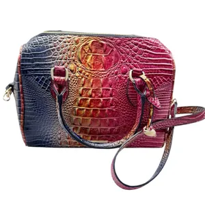 Vegan Leather Rainbow Multicolor Purple Crocodile Embossed Crossbody Satchel Bag thumbnail 3