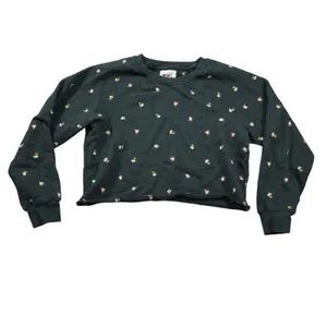 Madewell MWL Size Medium Black Floral Embroidered Cropped Sweatshirt Cozy‎ Dorm thumbnail 3