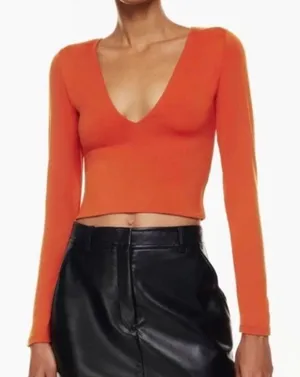 NWOT Aritzia Babaton Contour V-Neck Cropped Long Sleeve Rust Orange‎ 2XL Fitted thumbnail 1