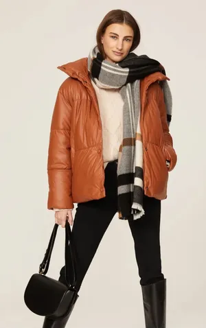 NVLT Faux‎ Leather Puffer Jacket size Large Brown thumbnail 1