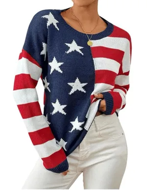 American Flag Patriotic Flag USA Striped Star Pullover Sweater size Large thumbnail 1