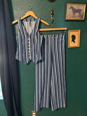 Anthropologie Halsey Striped Matching Set Vest Collette Pants Sz XS/25 thumbnail 2