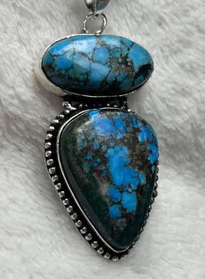 Turquoise Natural Gemstone 925 Silver Plated Gemstone Pendant Necklace thumbnail 2