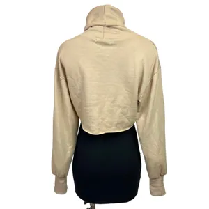 Adika Womens Nude Beige Cropped Raw Hem Long Sleeve Turtleneck Sweatshirt Size S thumbnail 2
